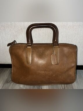 Vintage COACH 70s Bonnie Cashin Slim Satchel Compact Brown Leather NYC Bag Purse